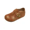 Otoño 2026 Nuevo Modelo Ante Mongol Hebilla Punta Redonda Aumentador de Altura Zapatos Birkenstock de Moda Versátil Fuegos Artificiales Zapatos Planos para Mujer
