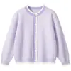 Colección Primavera/Otoño 2026: Suéter Cardigan de Punto Rayado para Niña, Suéter Chaqueta de Punto con Bloques de Color y Cuello Redondo de un Botón para Niños, Venta al por Mayor