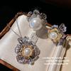 Collar de Perlas Gema de Flor Señorial Flores Vintage Pétalos Ligeros Cuenta Circonita Anillo de Flor