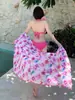 Puro Deseo Rosa Rojo Blanqueador Bikini de Chica Falda Envolvente Separados Cubriendo Carne Adelgazante Sexy Almohadilla para el Pecho Traje de Baño de Vacaciones Mujer Verano
