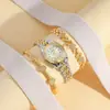 Relógio Feminino Versátil Nicho Simples Mostrador Diamante Redondo Pulseira de Aço Conjunto de Pulseira