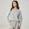 Suéter de cachemira 2026 Otoño/Invierno Nuevo Estilo para Mujer Cuello Redondo Rayado Capa Base Estilo Elegante Holgado Adelgazante Suéter Cálido