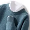 Suéter de lã espessado masculino, gola redonda, manga comprida, suéter casual de negócios, simples, solto, de malha, para uso externo, camisa de base