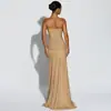 Comercio Exterior Europeo y Americano Más Vendido Nuevo Vestido de Noche de Banquete Sexy y Elegante Tubo de Un Hombro Línea Única Delgado Plateado para Mujer