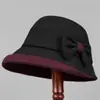Sombrero de Pescador de Ala Enrollada Transfronterizo para Mujer, Elegante Sombrero de Pescador para Mamá de Otoño e Invierno, Lazo Sencillo, Sombrero Cálido para Mujeres de Mediana Edad y Mayores