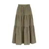 Falda tipo umbrella casual de estilo coreano para principios de otoño, que cubre la cadera, adelgazante, para mujer, falda larga, falda de capas abullonada, negra