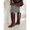 Otoño 2026 Nuevas Botas Altas Ankela Rojas Minimalistas Tacón de Gato Punta Fina Tacón Delgado Pierna Ancha