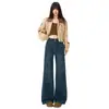 Novidades para Outono/Inverno 2026: Jeans feminino stretch, de cintura alta, com dois botões, perna larga e comprimento até o chão, com caimento solto e fluido. Dropshipping disponível