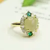 Anel de Jade Hetian Natural Aiyu Anel de Jade Água Clara Anel com Cravação em Garra Fábrica Atacado Dropshipping S4010901
