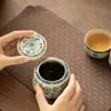 Jingdezhen Imitação Forno Song Ru Azul e Branco Lótus Pote de Chá Pote Selado Pequeno Pu'Er Chá Vermelho e Verde Pote de Armazenamento de Cerâmica
