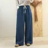 Pantalones holgados de algodón y lino para otoño, nuevos pantalones rectos de algodón para primavera-verano, pantalones largos de cintura elástica, pantalones tipo harén para mujer, casual