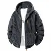 25626 Tamaño Europeo Transfronterizo Otoño e Invierno Nueva Sudadera con Capucha y Cremallera de Forro Polar Chaqueta de Forro Polar y Algodón para Hombre Coreana