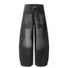Jeans Scimitar Lavado com Desgastes e Manchas de Tinta Americano High Street 2025 para Homens e Mulheres, Calça Wide-Leg Elegante de Alta Qualidade