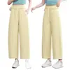 Calça pantalona floral de toque fresco feita sob medida para mulheres, novo estilo de verão, cintura elástica, versátil, com caimento fluido, casual, cropped de perna reta