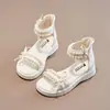 Sandalias de Niña con Lazo y Perlas 2026 Primavera Verano Nuevas Zapatos de Princesa Calados de Punta Abierta para Niñas Sandalias Romanas de Playa Modernas
