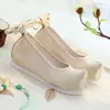 Nuevos Zapatos Chinos de Brocado Estilo Dinastía Han para Mujer Jacquard Patrón Oscuro Punta Redonda Zapatos de Tela Suela de Goma Zapatos de Tela Lisa Antiguos