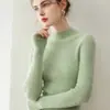 Nuevo suéter de cachemir 100% puro para otoño e invierno para mujer, cuello semialto, corte ajustado, cálida prenda interior de punto para mujer