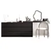 Tocador negro de lujo con cajonera integrada, mueble de almacenamiento italiano de lujo ligero para el final de la cama, tocador de estilo vintage de mediados de siglo