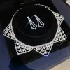 Conjunto de Collar y Aretes Colgante de Gota de Agua Incrustada de Diamantes Transfronterizo, Cadena de Clavícula de Moda de Alta Gama y Tendencia, Conjunto de Joyería de Lujo Ligero