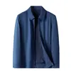 Chaqueta de primavera y otoño para hombre estilo business casual, abrigo ejecutivo para padre de mediana edad, color liso, cuello de solapa, chaqueta con cremallera