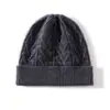 Otoño e Invierno Nuevo Gorro Grueso Cálido de Punto Canalé Punto Trenzado Color Sólido Jacquard Cachemir Protección contra el Frío A prueba de Viento Gorro Turbante