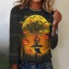 Camiseta de manga larga de Halloween para mujer, otoño e invierno, linda camiseta con estampado 3D de gato, diseño original, jersey para vacaciones