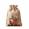 Bolsas de Linho com Cordão de Natal Transfronteiriças com Múltiplos Padrões Bolsas de Presente de Natal Bolsas de Doces de Natal Bolsas de Presente para Festa