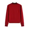 Suéter de Punto con Estampado de Corazones, Cuello Alto y Mangas Largas, Estilo Falso de Dos Piezas para Mujer, Estilo Principios de Primavera 2026, Top Rojo de Moda Ajustado