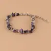Pulseira de Pedras Naturais Feminina Ametista Granada Cristal Irregular Fecho Lagosta Pulseira com Corrente Estendida