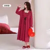 [100% Algodón] Nueva colección de otoño: pijamas de pareja rojos, camisón de noche de bodas de manga larga para mujer y ropa cómoda para estar en casa para el año de nacimiento