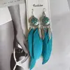 Brincos de Pena Boêmios Europeus e Americanos, Brincos de Franja Estilo Étnico Exagerado Retrô para Feriados, Acessórios de Viagem de Yunnan para Mulheres