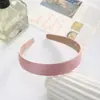Diadema de satén estilo coreano de 2.5 cm de ancho en color liso macarrón, elegante accesorio para el cabello de borde ancho totalmente cubierto de tela