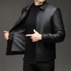 Chaqueta de Piel Sintética para Hombre 2026 Otoño/Invierno Cuello Solapa Cremallera Parte Superior para Hombres Jóvenes y de Mediana Edad, Cuero Lavado Casual Abrigo Cálido