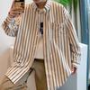 Camisa de Manga Larga a Rayas Nueva para Primavera y Otoño 2026 para Hombre, Estilo Hong Kong, Corte Holgado, Camisa Casual Versátil de Moda Juvenil