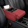 Tapete Universal para Caixa de Apoio de Braço de Carro, Tapete de Armazenamento de Couro Multifuncional com Porta-copos, Porta-lenços e Bolso para Armazenamento de Celular