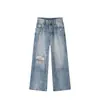 Calça Jeans Ideal Azul Rasgada Calça Jeans Rasgada para Mulheres Tendência de Verão Nova Calça Larga de Perna Larga Calça Longa