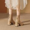 Sapatos de Salto Alto com Plataforma Impermeáveis em Estoque, Novas Botas Curtas de Camurça Outono/Inverno 2026, Botas Finas com Salto Grosso, Botas Curtas Pretas de Bico Quadrado para Mulheres