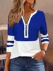 Camiseta de manga longa com zíper bicolor para mulheres, novo top casual de moda para primavera e outono, estilo europeu e americano, peça básica solta e versátil