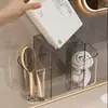 Caja de almacenamiento transparente acrílica para pared sin taladro, organizador de artículos de tocador para baño, estante multifuncional con compartimentos