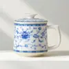 Taza de Té, Taza de Agua, Taza de Oficina de Porcelana Azul y Blanca de las Dinastías Tang y Song, Caja de Regalo para Ancianos, Líderes, Maestros, Taza Personal de Cerámica con Tapa