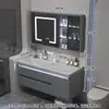 Gabinete de baño con lavabo integrado de piedra chapado en oro de lujo ligero estilo italiano, juego de tocador para baño