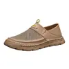 Zapatos para hombre de talla grande transfronterizos, zapatos de malla hueca transpirables de verano, zapatos de cuero huecos transpirables sin cordones para hombre, mocasines casuales