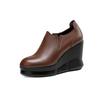 Zapatos de Cuña de Cuero Genuino con Suela Gruesa para Mujer 2026 Estilo Nuevo Punta Redonda Tacones Súper Altos Apertura Elástica Zapatos de Cuero para Mujer Zapatos de Corte Profundo