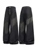 Jeans de cinco botones de mezclilla color crudo sin blanquear para hombres altos, longitud extendida, pantalones rectos de pierna ancha estilo high street americano