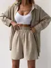 Conjunto de Dos Piezas de Algodón Moda Nueva Primavera/Verano 2026 Europeo y Americano Camisa de Manga Larga con Cuello de Solapa y Bolsillo de Botón Shorts de Pierna Ancha Sueltos
