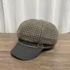 Chapéu Octogonal Xadrez Patchwork Retrô Japonês para Mulheres, Versátil Estilo Outono Boné com Aba que Afina o Rosto, Chapéu Artístico de Pintor