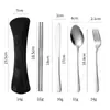 Juego Portátil de 8 Piezas para Viaje y Estudiantes con Cuchillo, Tenedor, Cuchara, Palillos y Popote de Acero Inoxidable