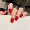 Estilo Fashion Cat-Eye Cintilante Cor Rubi Mancha de Vinho, Pontas de Unha Curtas Destacáveis Estilo Europeu e Americano Elegantes e que Realçam a Pele, 24 Peças