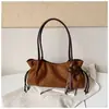 Bolso tote plisado de gamuza minimalista de nicho estilo coreano para mujer, nuevo bolso cruzado ligero casual con cordón 2026