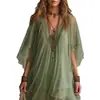 Conjunto de Vestido de Chifón de 2 Piezas con Cuello en V para Mujer, Nuevo para Verano 2026 Europeo y Americano, para Vacaciones en la Playa, Vestido de Playa Holgado para Cubrir